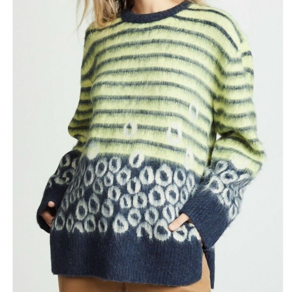 Current/Elliot Wes Striped Leopard Brushed Fuzzy Oversized Sweater, Sz 4 XL